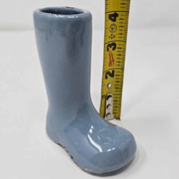 Light Blue Mini Rain Boot Planter Vase Rustic Stoneware - Picture 4 of 6